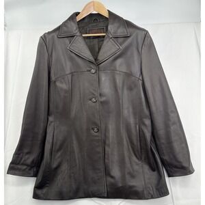 Vintage Women's Brown XXL Siena Leather Coat Long Sleeve Button Pockets